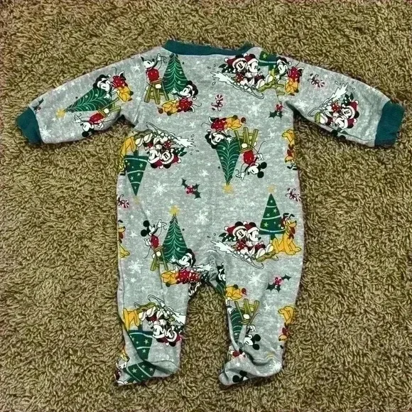 💙🩷Disney Newborn Zip-Up Holiday Pajamas with Mickey & Minnie Mouse Print - Picture 5 of 7